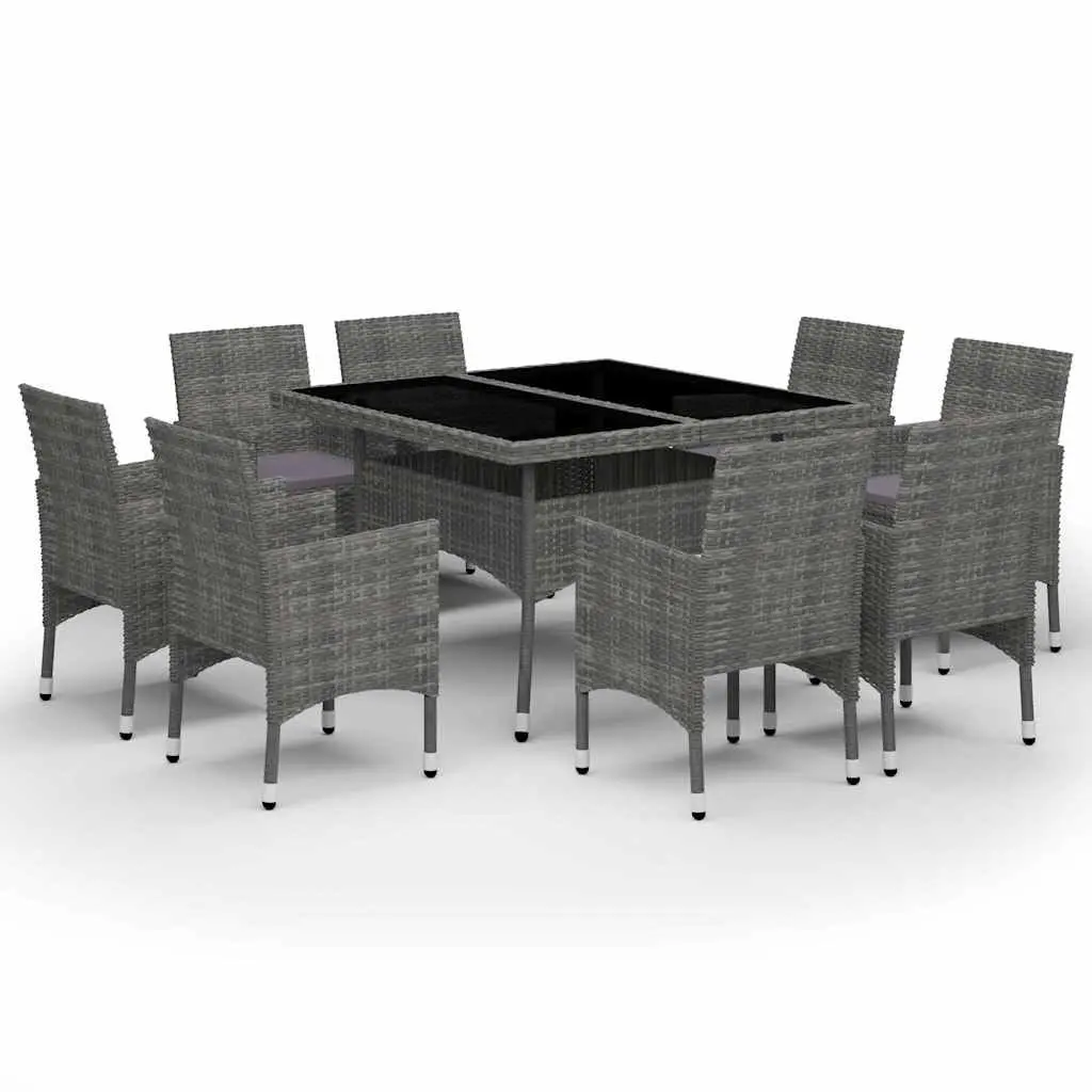 Garden Furniture Set 9 Piece Outdoor Dining Rattan Glass Table Chairs Grey