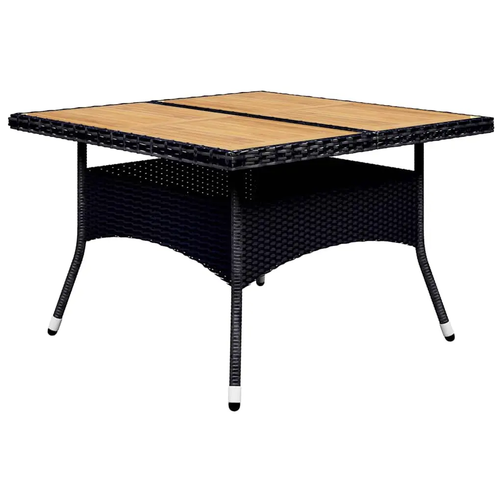 9 Piece Outdoor Dining Set Weather Resistant PE Rattan Acacia Wood Black