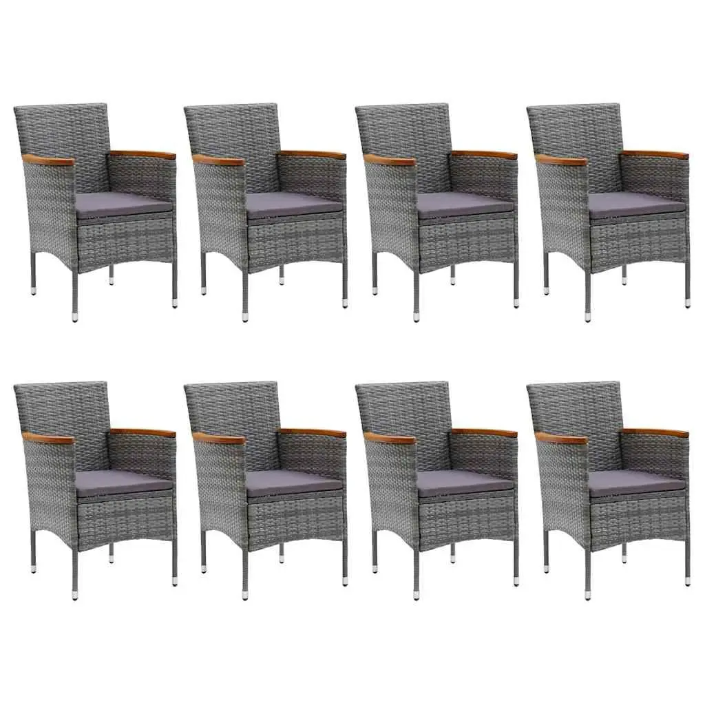 9 Piece Outdoor Dining Set Hand-Woven PE Rattan Acacia Wood Grey