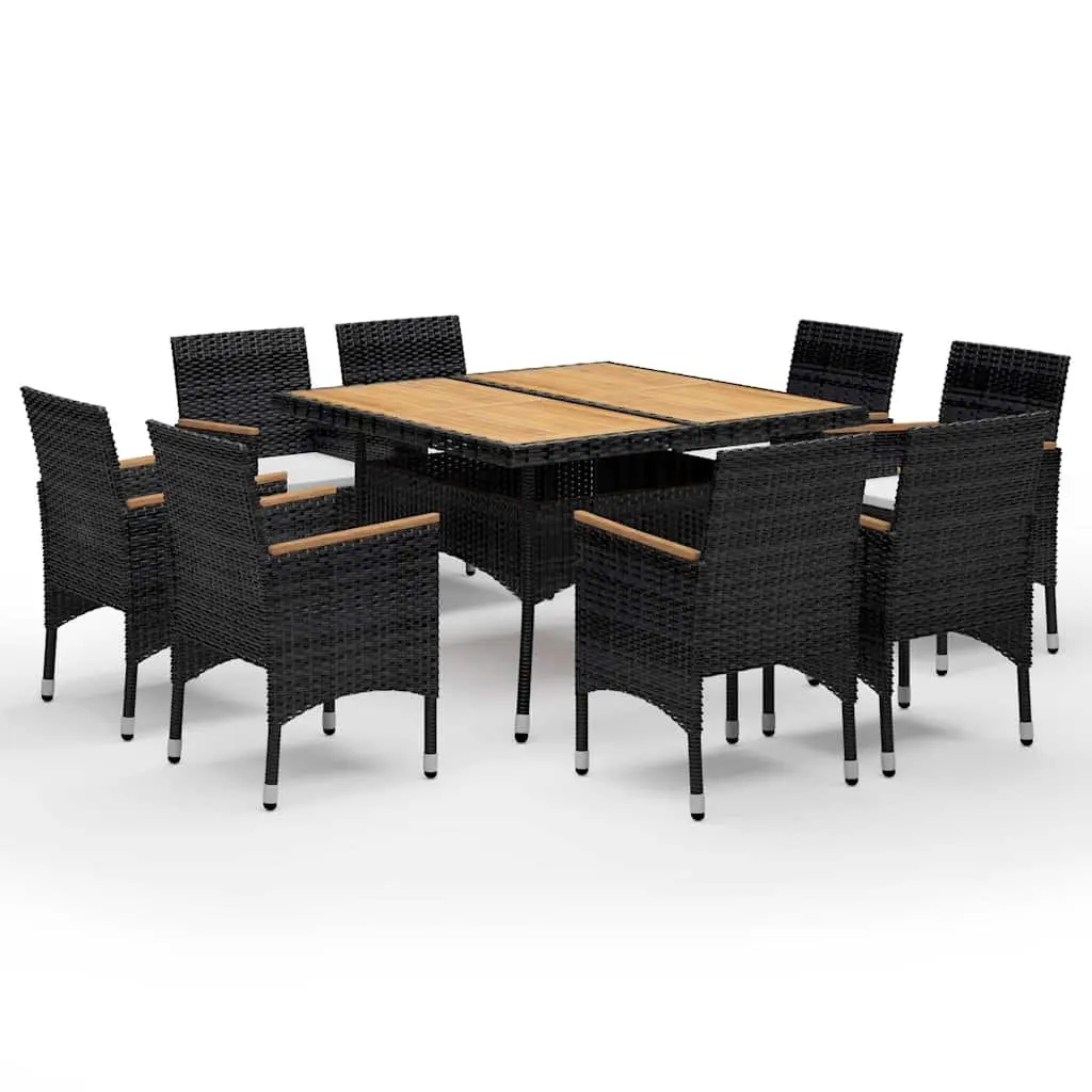 9 Piece Outdoor Dining Set PE Rattan Acacia Wood Black Garden Furniture