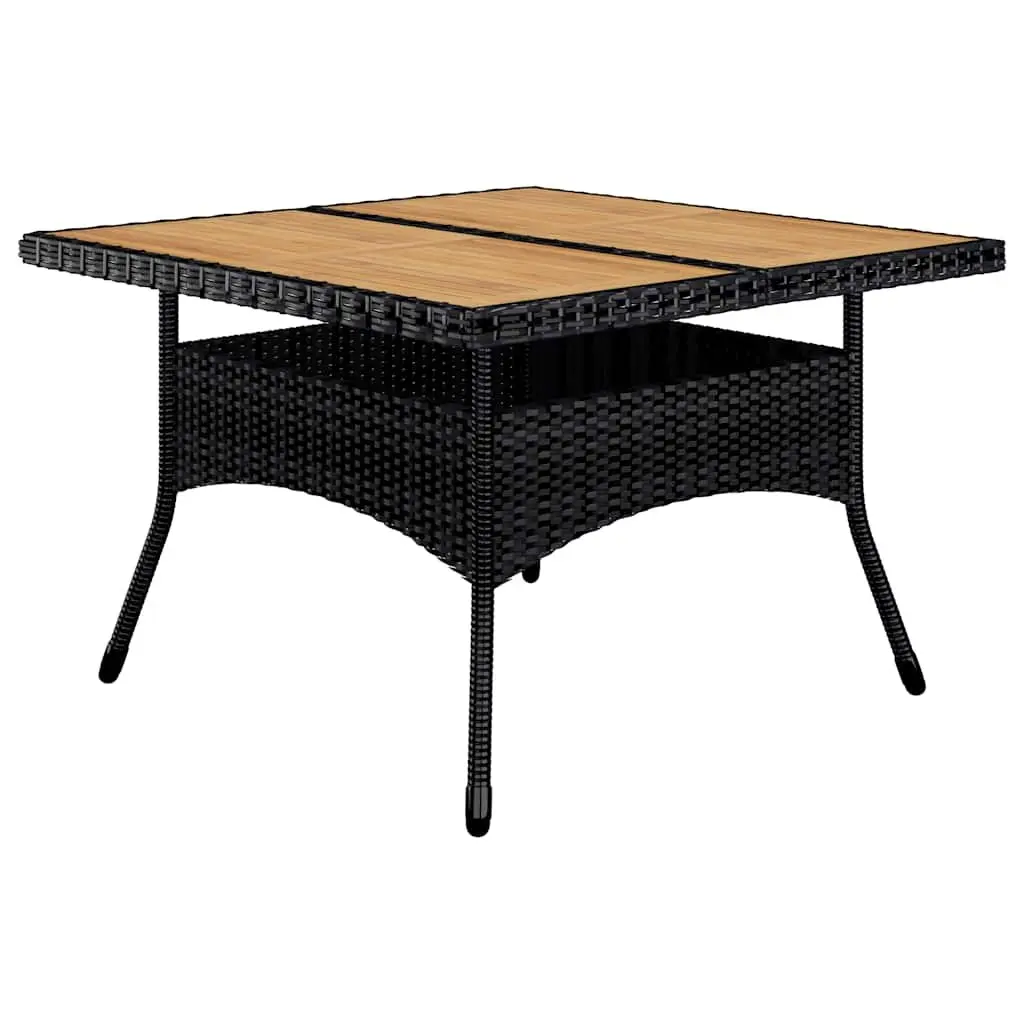 9 Piece Outdoor Dining Set PE Rattan Acacia Wood Black Garden Furniture