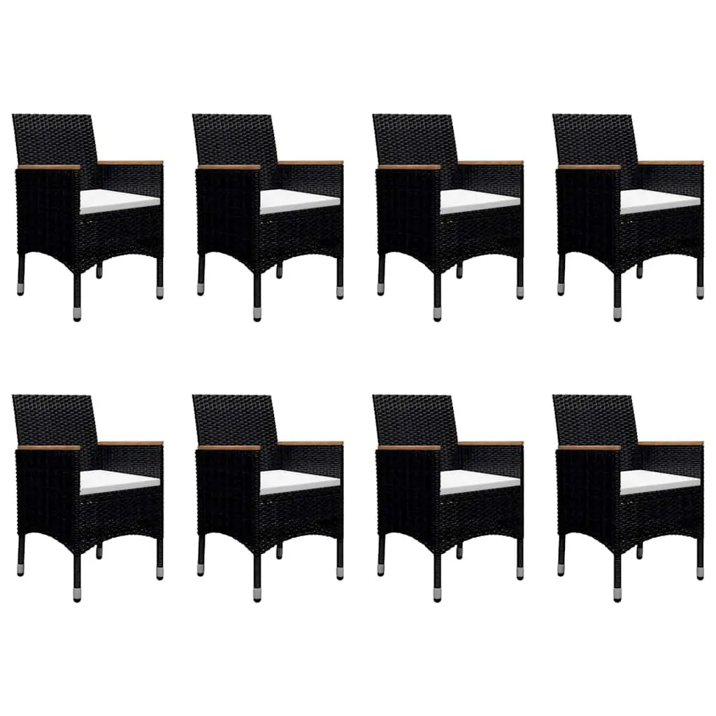 9 Piece Outdoor Dining Set PE Rattan Acacia Wood Black Garden Furniture