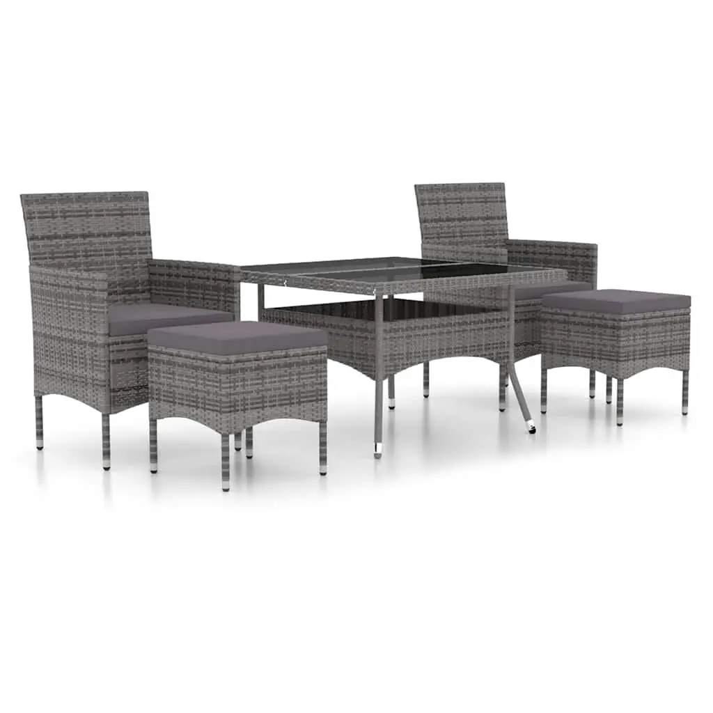 5 Piece Garden Dining Set Weather-Resistant PE Rattan Tempered Glass Table Chairs Grey