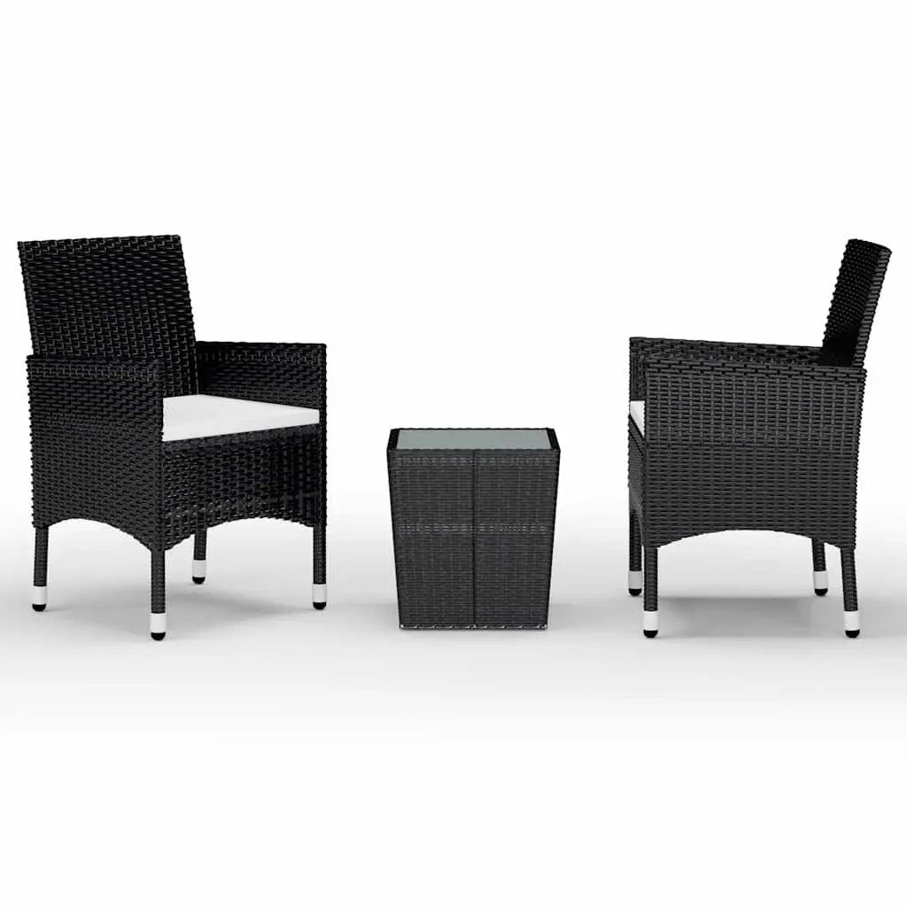 3 Piece Outdoor Bistro Set Black Poly Rattan Chairs Table