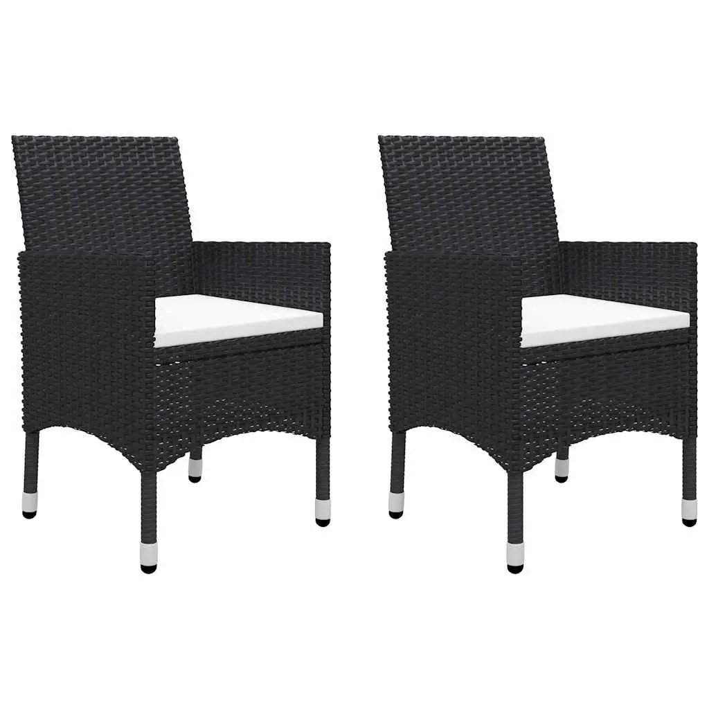 3 Piece Outdoor Bistro Set Black Poly Rattan Chairs Table