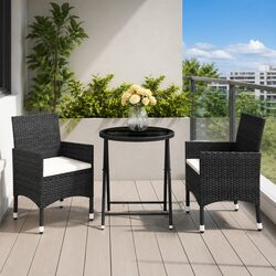 3 Piece Garden Bistro Set Outdoor Furniture Poly Rattan Chairs Table Black