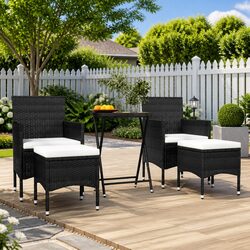 Garden Bistro Set 5 Piece Outdoor Furniture Poly Rattan Acacia Wood Black