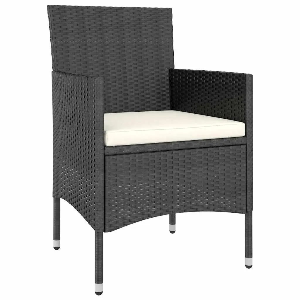 Outdoor Dining Set Rattan Chairs and Table with Glass Top 3 Piece Black