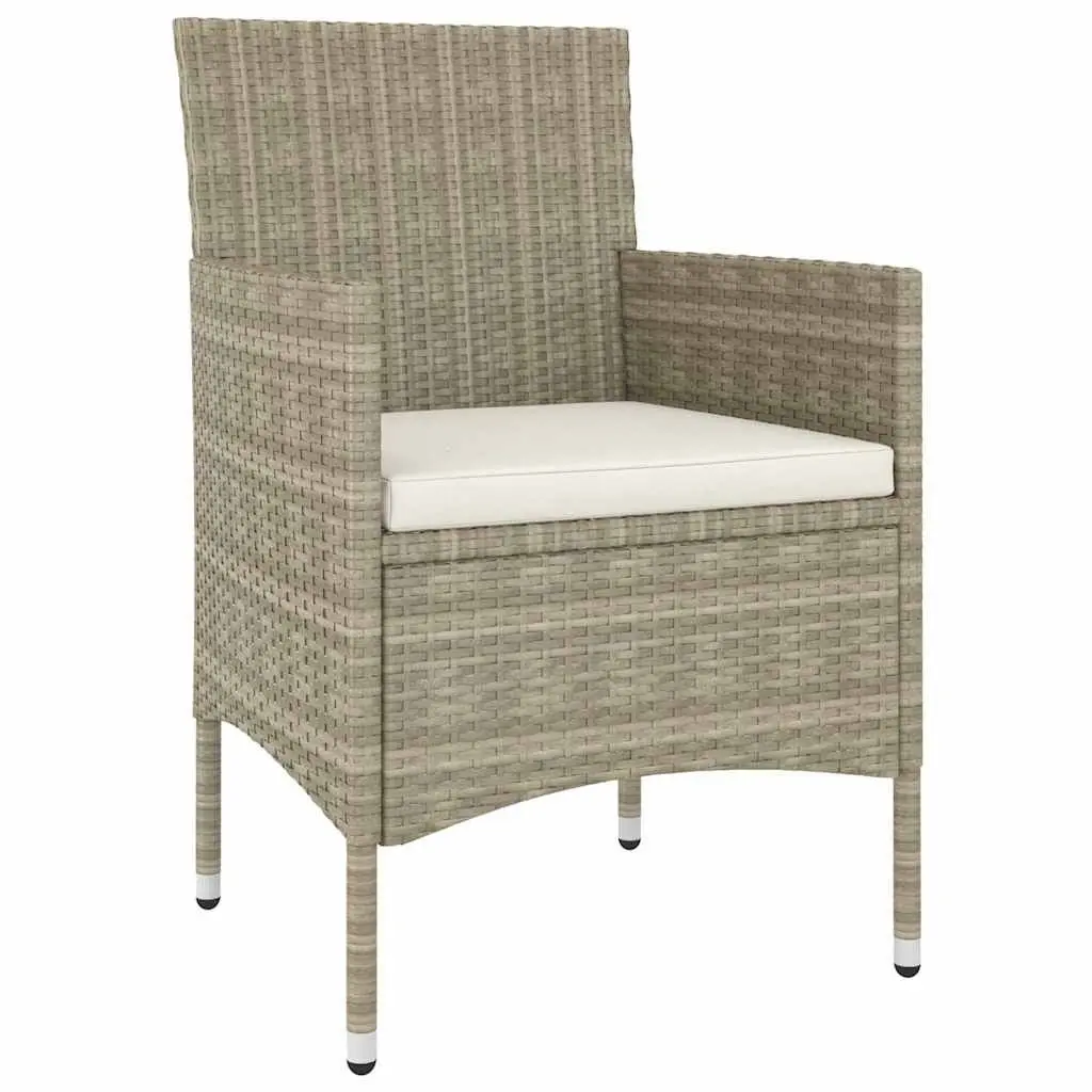 Garden Dining Set 3 Piece Outdoor Furniture Poly Rattan Tempered Glass Beige