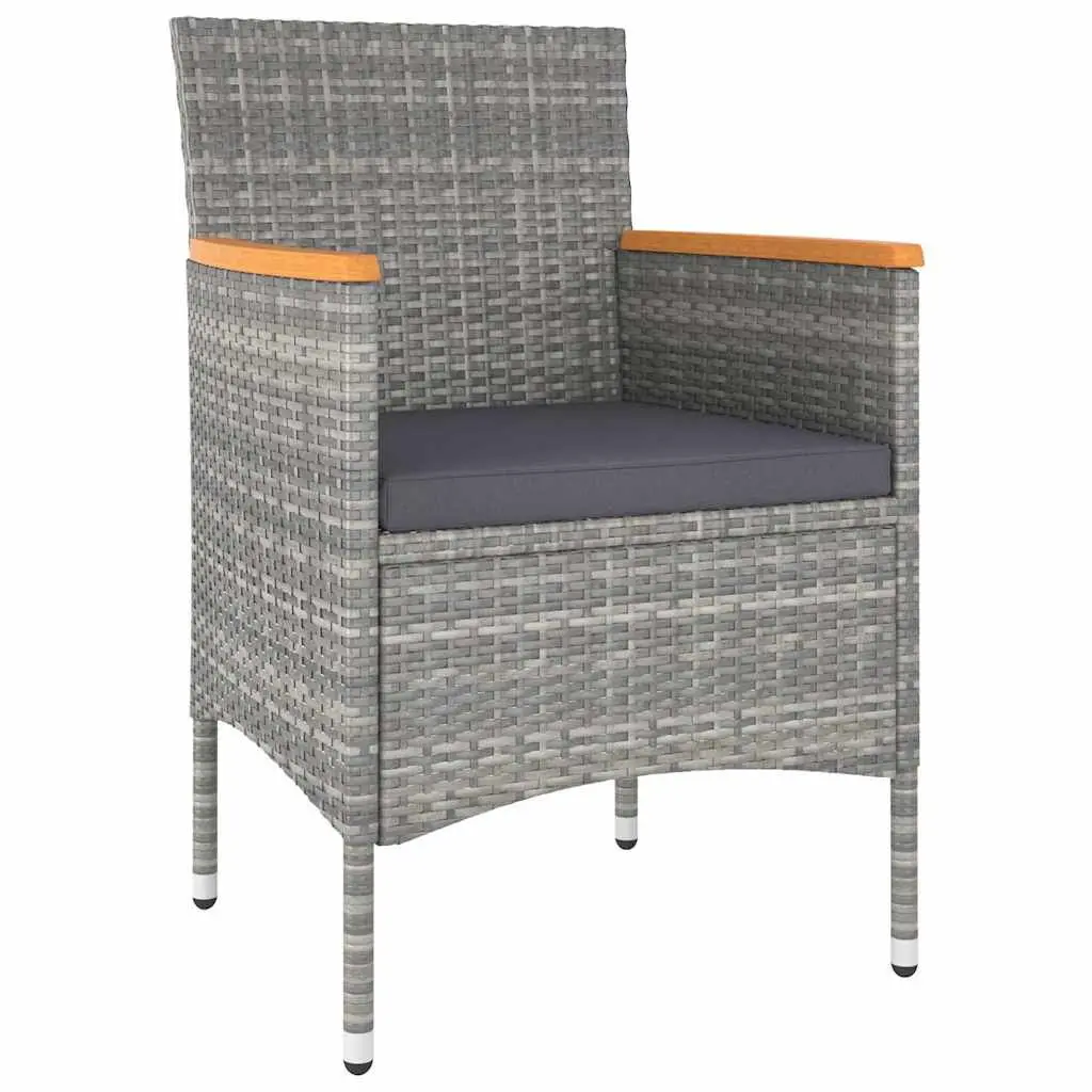 Garden Dining Set Lightweight Grey Outdoor Furniture with Curved Backrest 3 Piece PE Rattan Tempered Glass