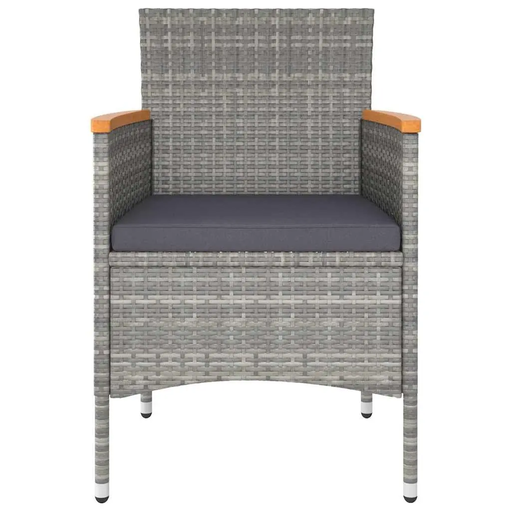 Garden Dining Set Lightweight Grey Outdoor Furniture with Curved Backrest 3 Piece PE Rattan Tempered Glass