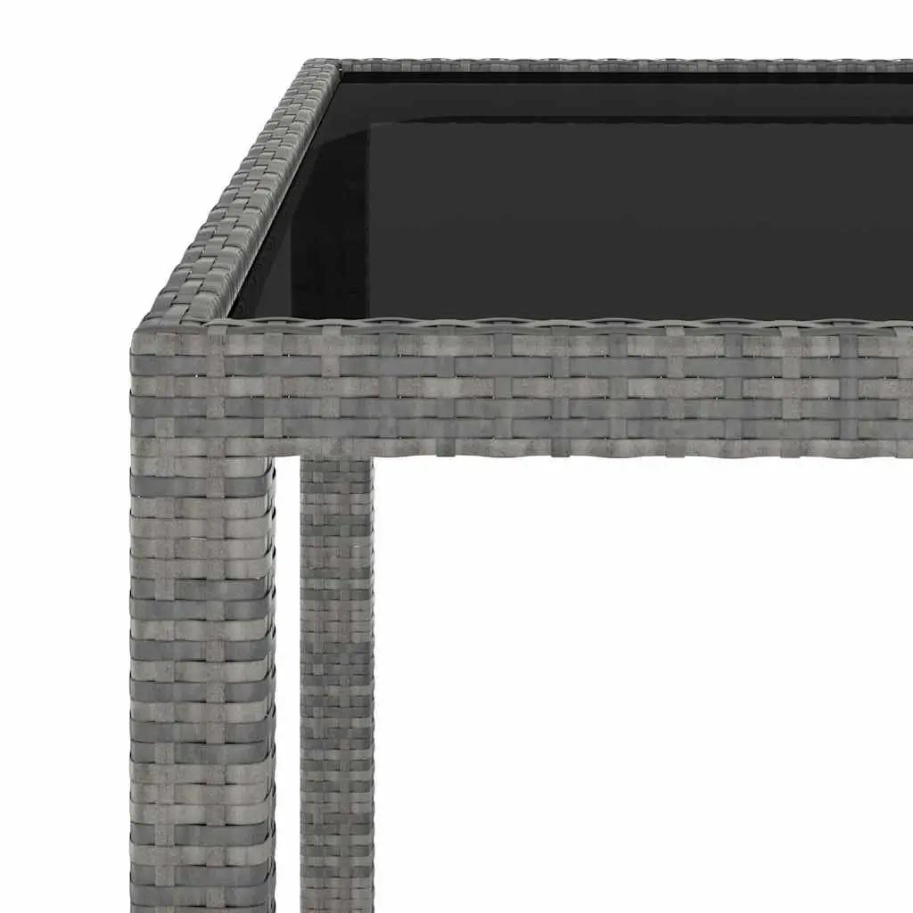 Garden Dining Set Lightweight Grey Outdoor Furniture with Curved Backrest 3 Piece PE Rattan Tempered Glass