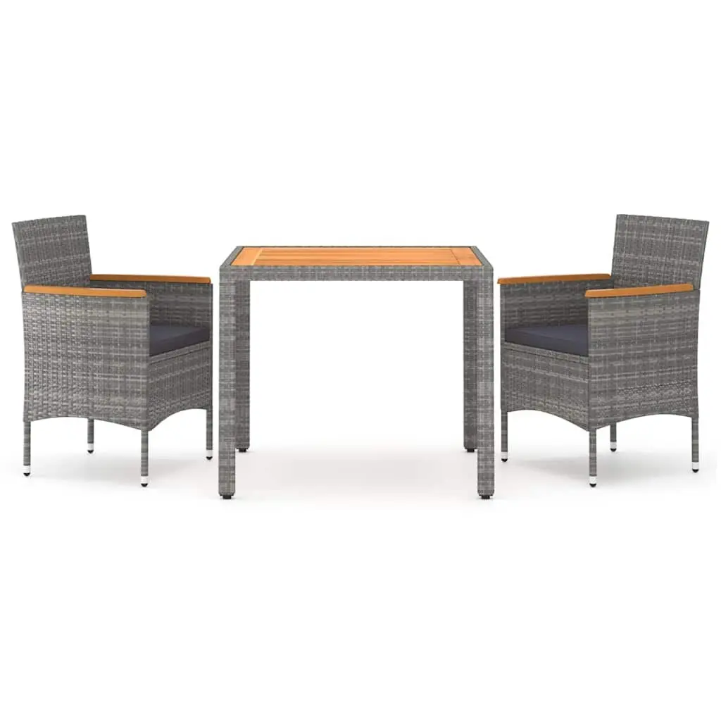 Garden Dining Set Grey Rattan Wood Table Chairs 3 Piece