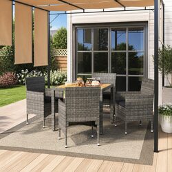 Garden Dining Set 5 Piece Outdoor Furniture PE Rattan Steel Frame Acacia Wood
