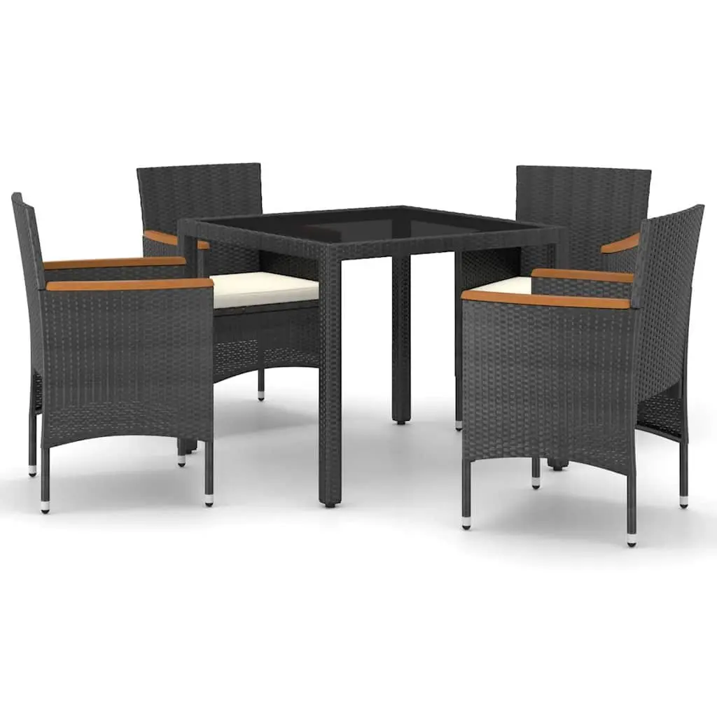 Outdoor Furniture Set 5 Piece Rattan Chairs with Cushions Black Glass Table