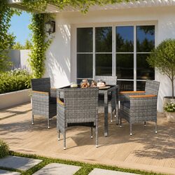Garden Dining Set 5 Piece Outdoor Furniture Grey Poly Rattan Tempered Glass