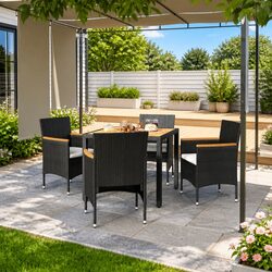5 Piece Garden Dining Set Outdoor Patio Furniture Black PE Rattan Acacia Wood