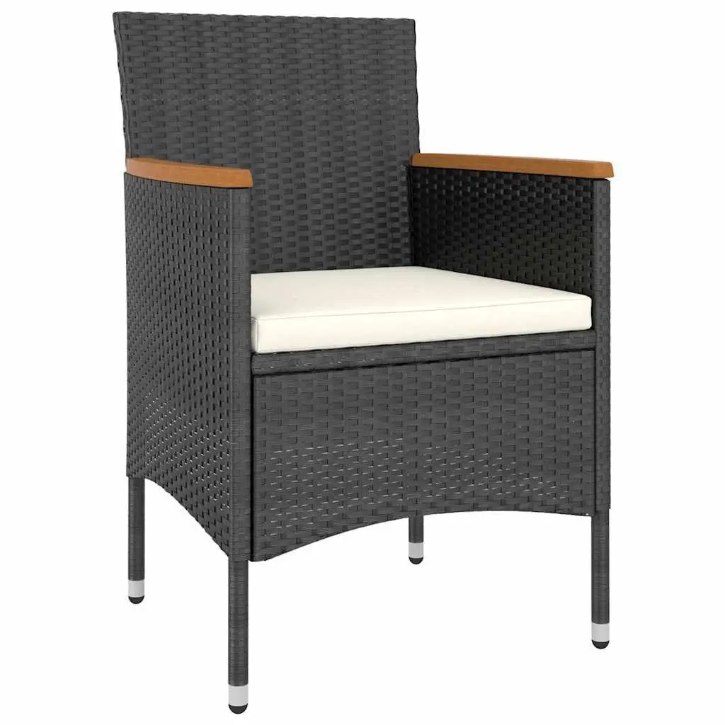 5 Piece Outdoor Patio Dining Set Lightweight Black PE Rattan Acacia Wood Table and Chair with Curved Backrest and Cushions