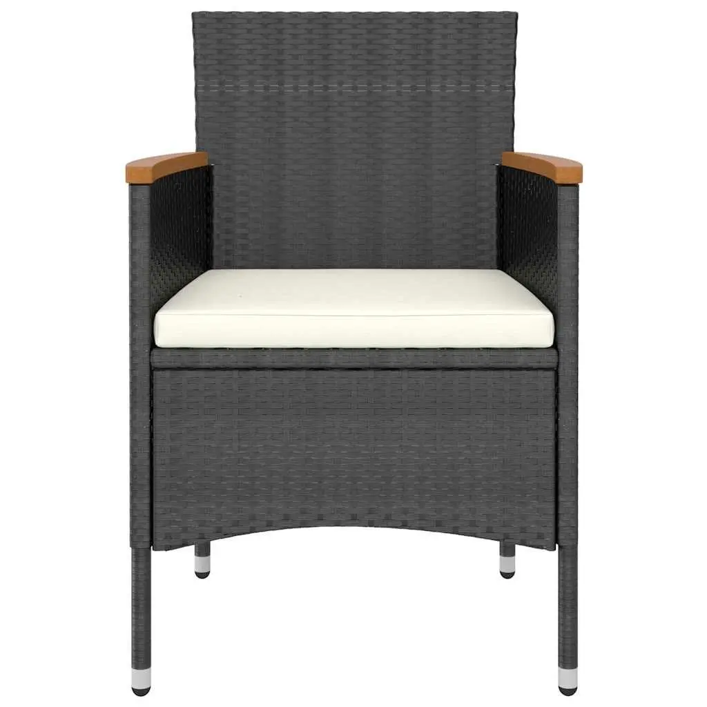 5 Piece Outdoor Patio Dining Set Lightweight Black PE Rattan Acacia Wood Table and Chair with Curved Backrest and Cushions