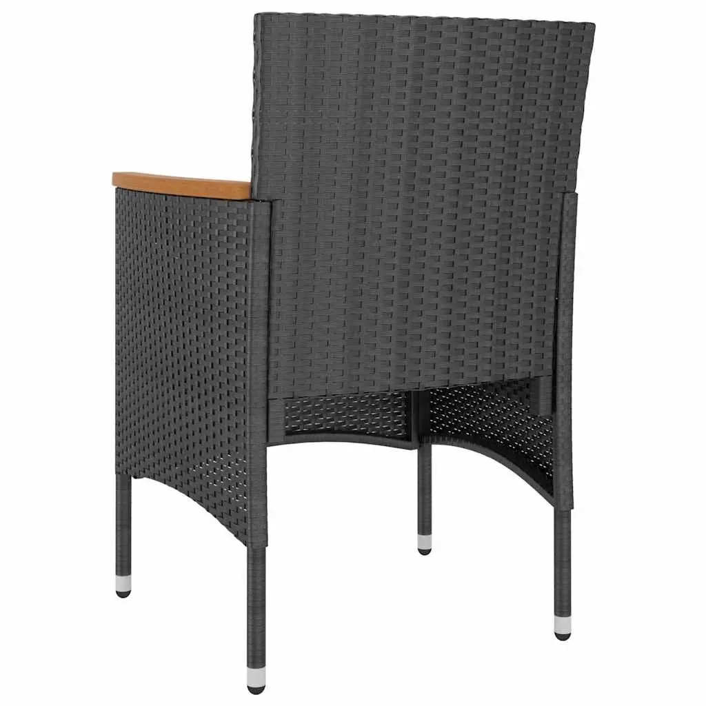 5 Piece Outdoor Patio Dining Set Lightweight Black PE Rattan Acacia Wood Table and Chair with Curved Backrest and Cushions