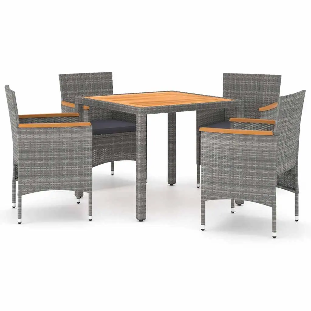 Outdoor Dining Set Grey Acacia Wood Table with PE Rattan and Steel Frame 5 Piece