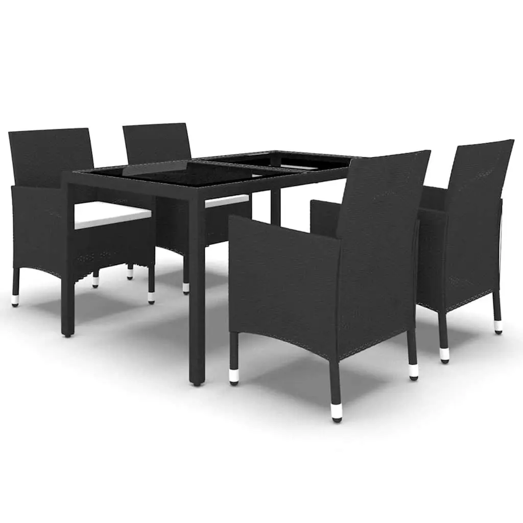 5 Piece Outdoor Dining Set Weather Resistant Poly Rattan Glass Top Black