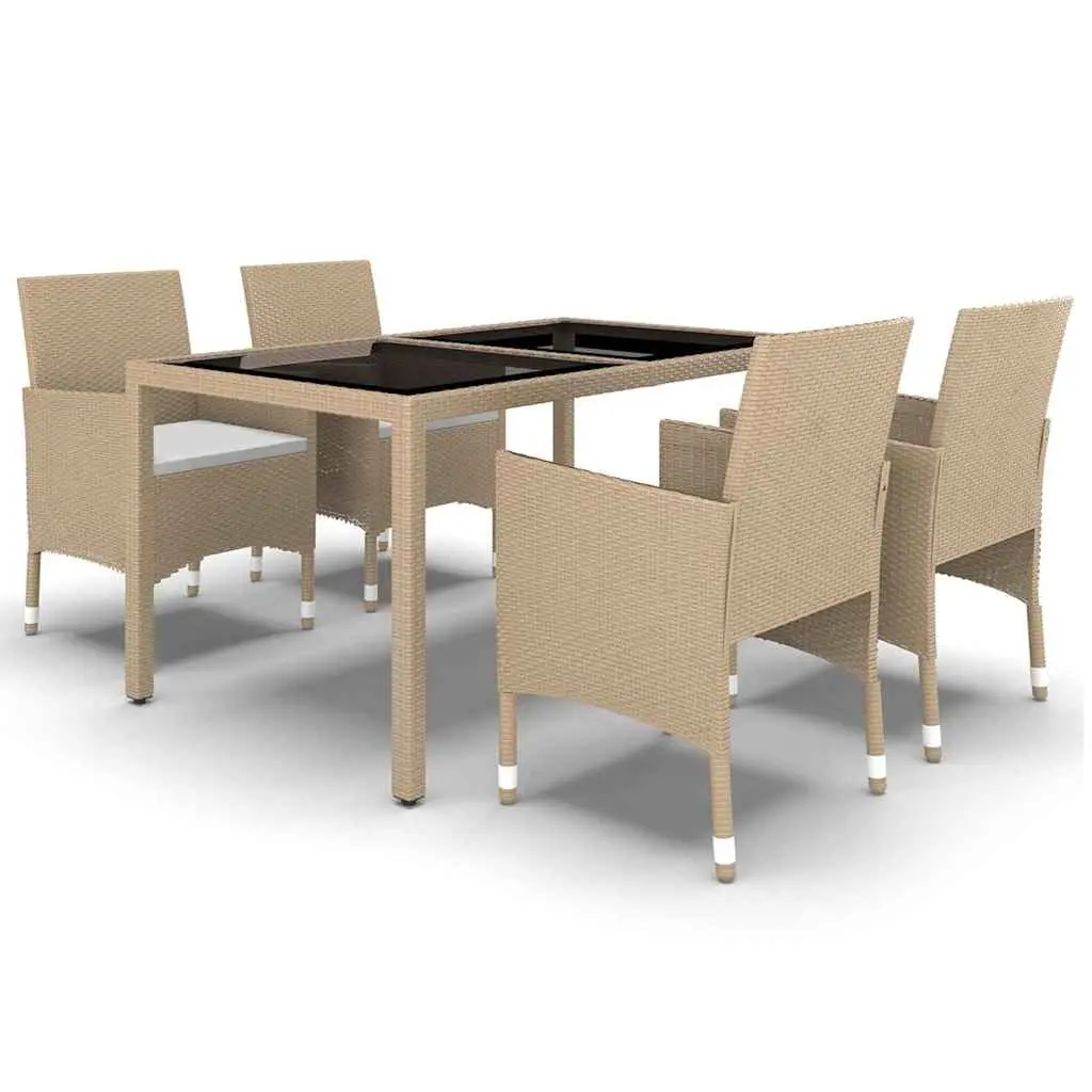 5 Piece Garden Dining Set Outdoor Patio Furniture PE Rattan Tempered Glass