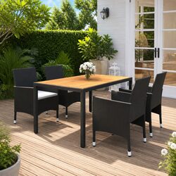 5 Piece Garden Dining Set Outdoor Patio Table Chairs PE Rattan Steel Frame Black