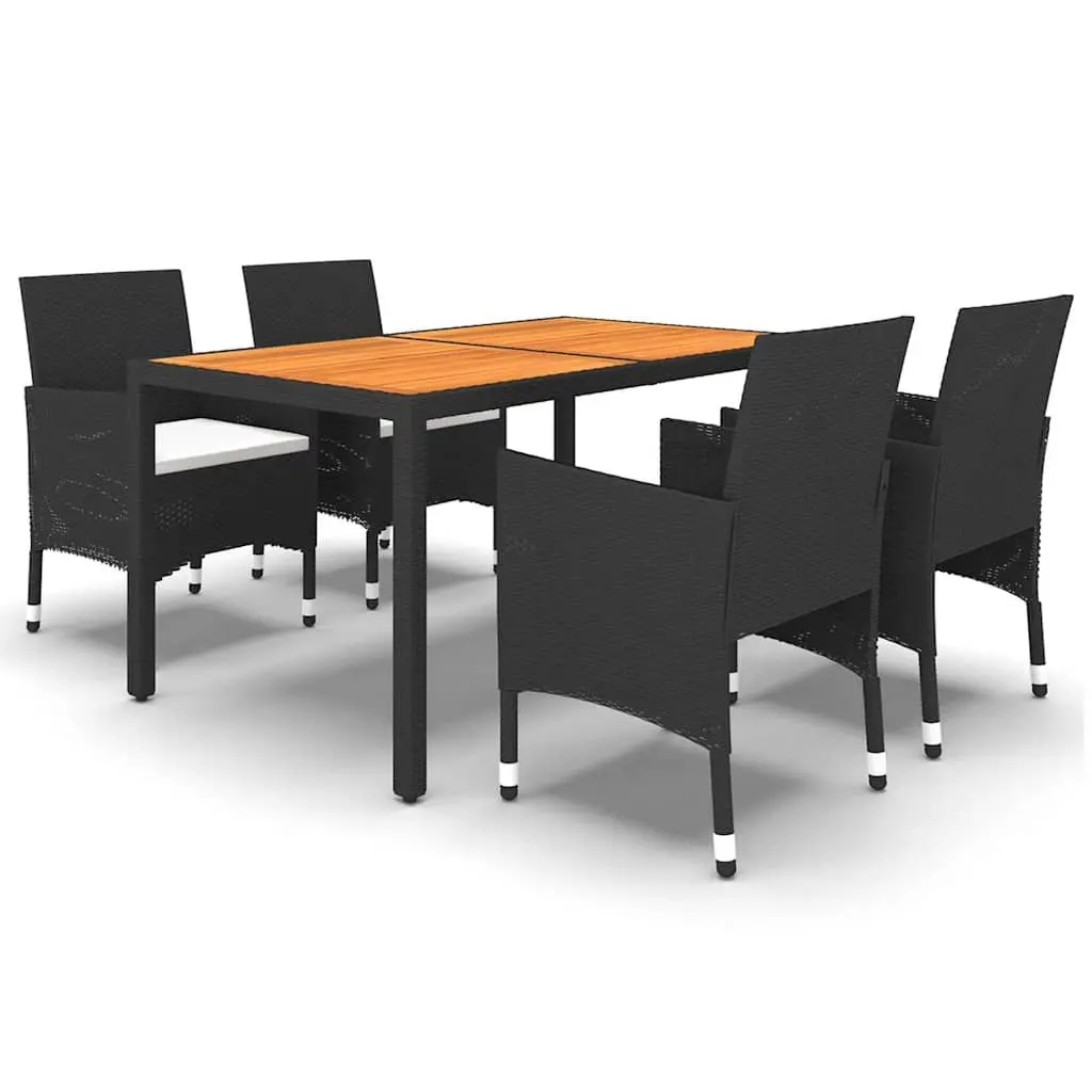 5 Piece Outdoor Dining Set Patio Chairs Table Black PE Rattan Steel Frame