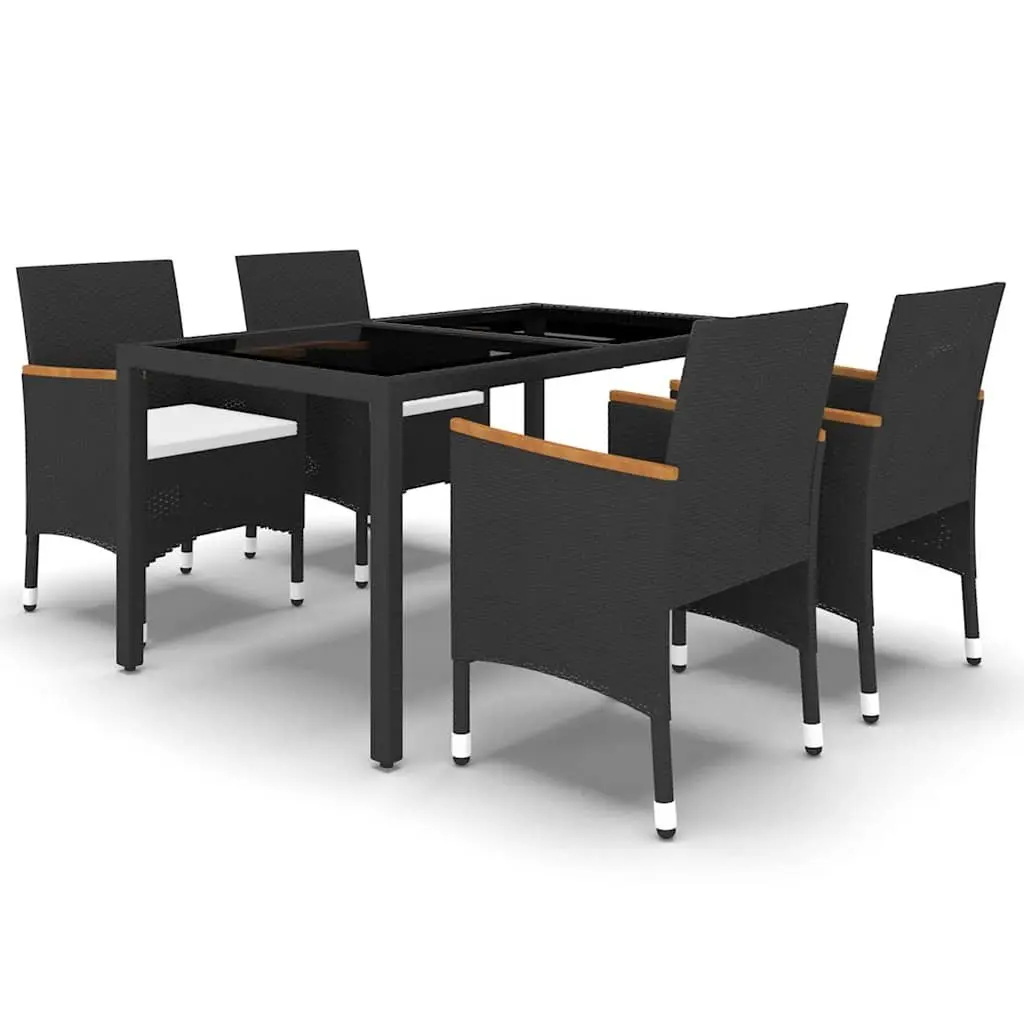 5 Piece Outdoor Garden Dining Set Weather-resistant PE Rattan Tempered Glass Table Chairs Black