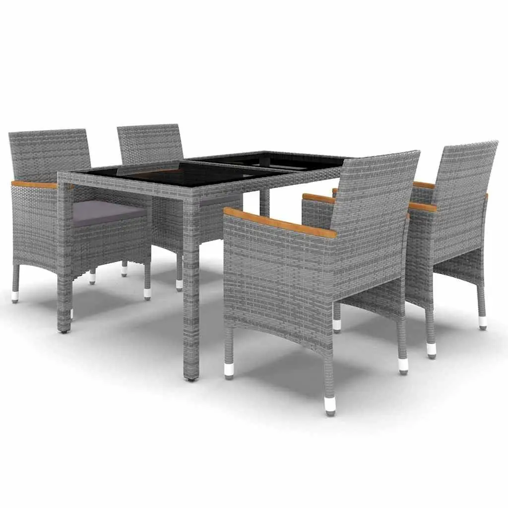Garden Dining Set 5 Piece Grey Rattan Outdoor Furniture Patio Table Chairs