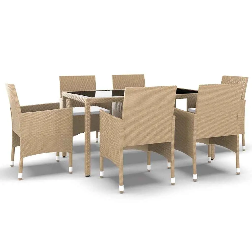 7 Piece Garden Dining Set Outdoor Furniture Poly Rattan Tempered Glass