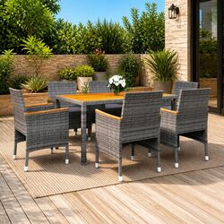 7 Piece Garden Dining Set Outdoor Patio Furniture Grey PE Rattan Steel Frame