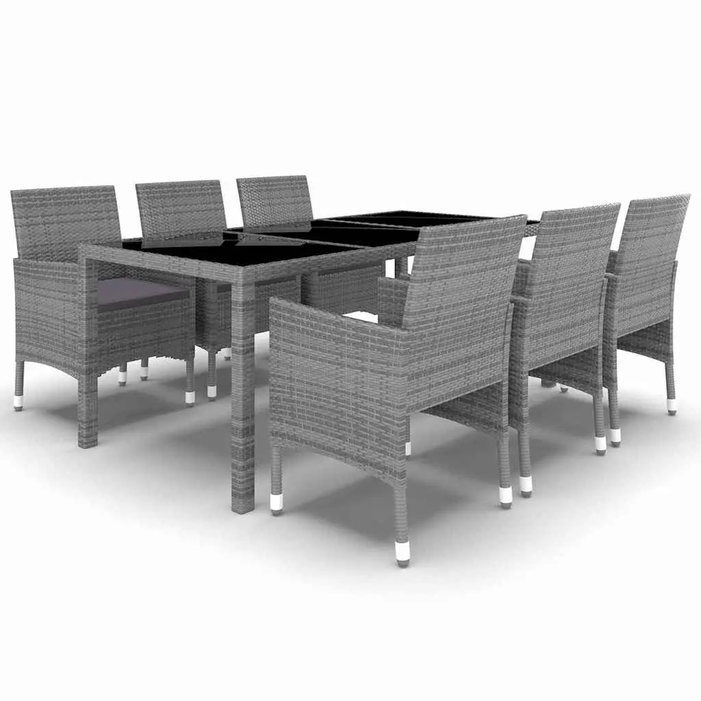 Garden Dining Set Outdoor Furniture Grey Rattan 7 Piece with Glass Table and Chairs