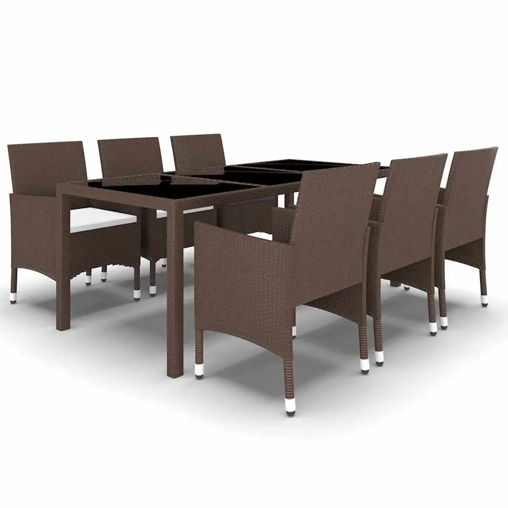 7 Piece Garden Dining Set Poly Rattan Tempered Glass Table Chairs Patio Outdoor