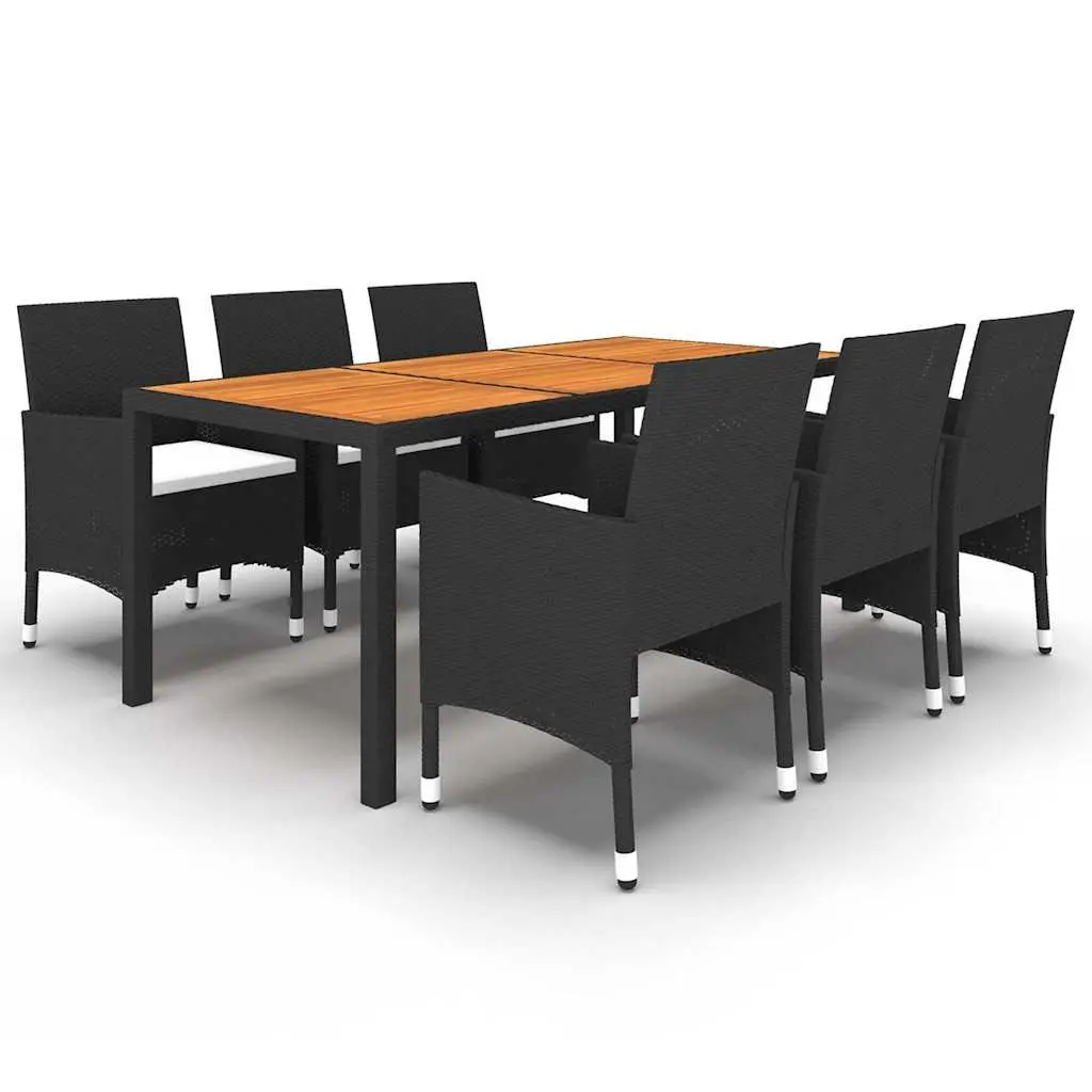 7 Piece Outdoor Garden Dining Set Ergonomic Chairs Solid Acacia Wood Table Black