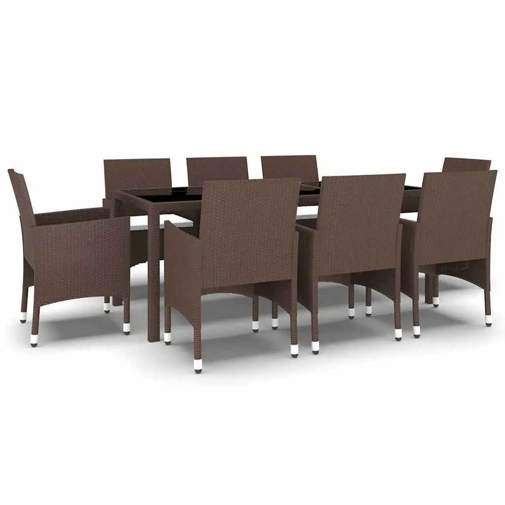 Outdoor Dining Set 9 Piece Brown PE Rattan Table and Chairs for Patio Garden Use