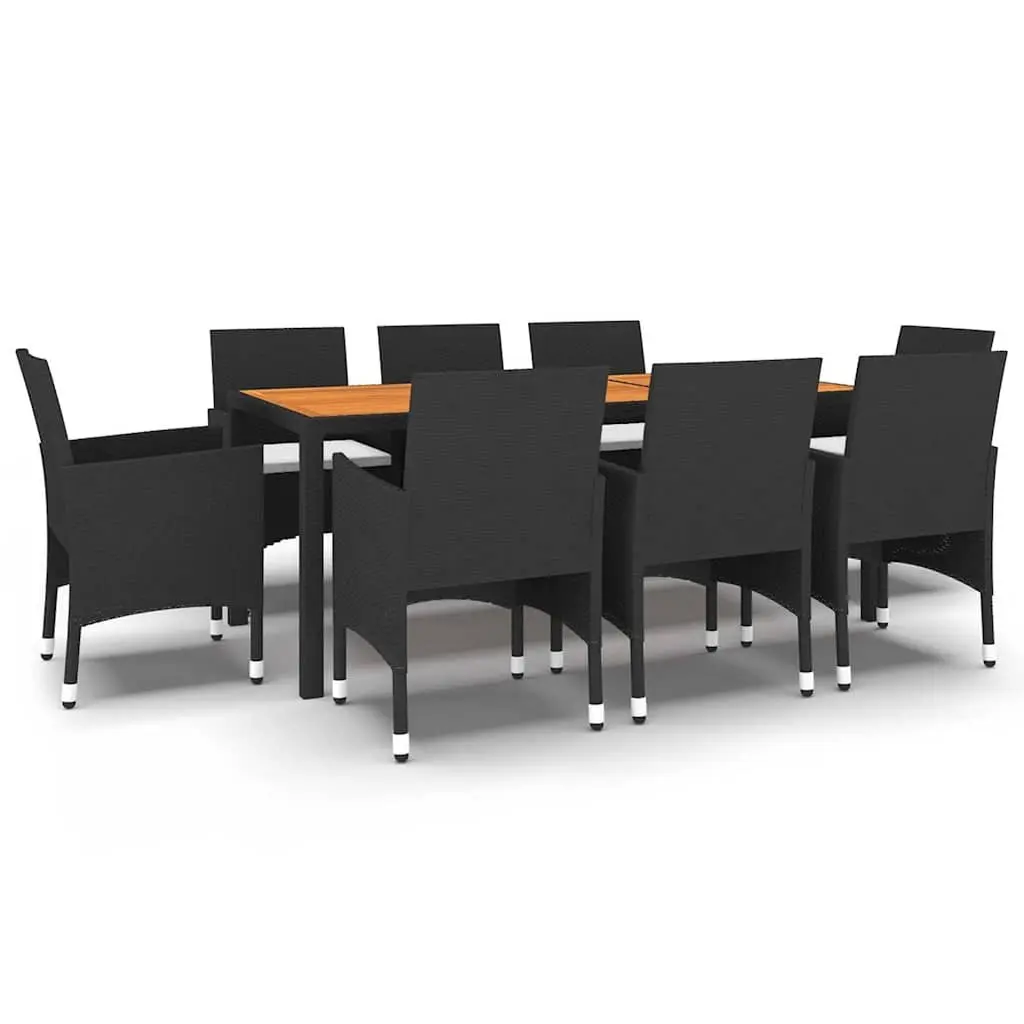 Outdoor Dining Set 9 Piece Black Patio Table and Chair Combination with Cushions