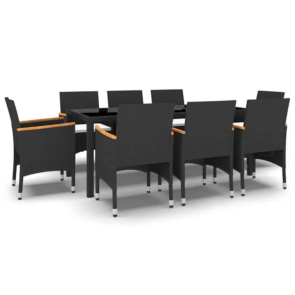 Outdoor Patio Furniture Set 9 Piece Black PE Rattan Chairs and Table