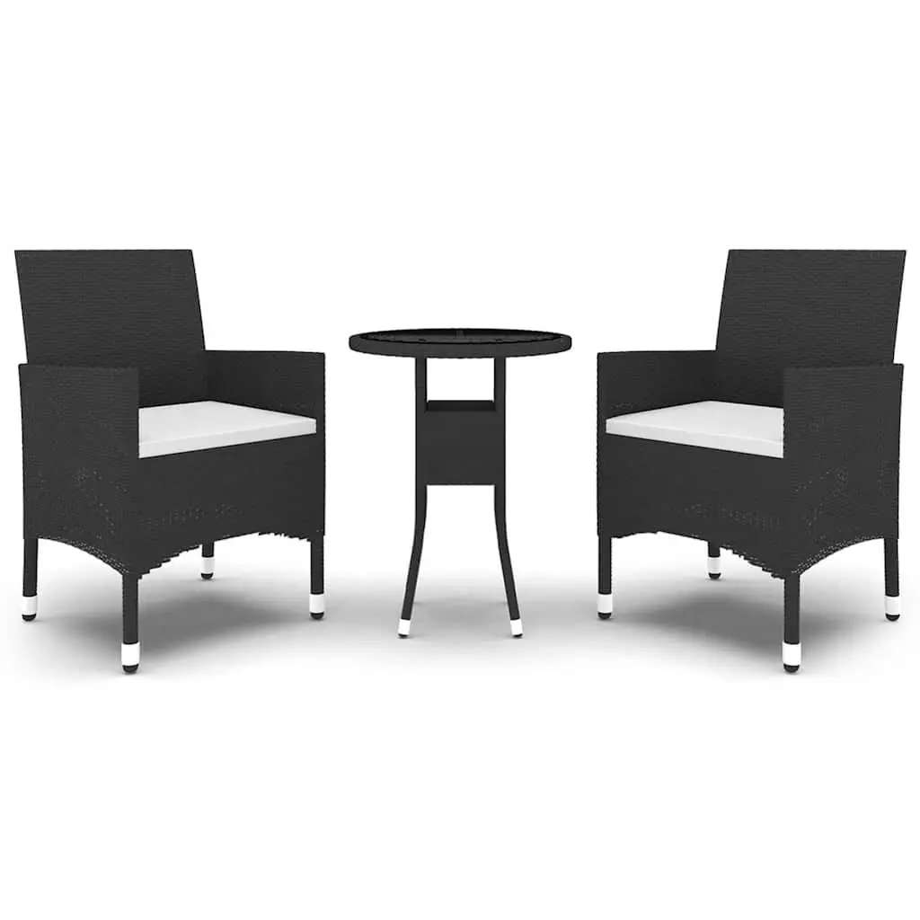 3 Piece Garden Dining Set Outdoor Patio Furniture PE Rattan Black Table Chairs