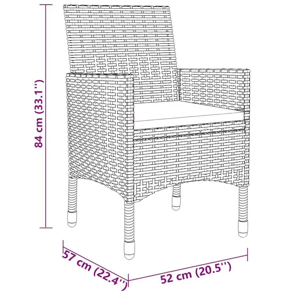 Outdoor Dining Set 3 Piece Grey PE Rattan Table with Cushions for Patio Garden