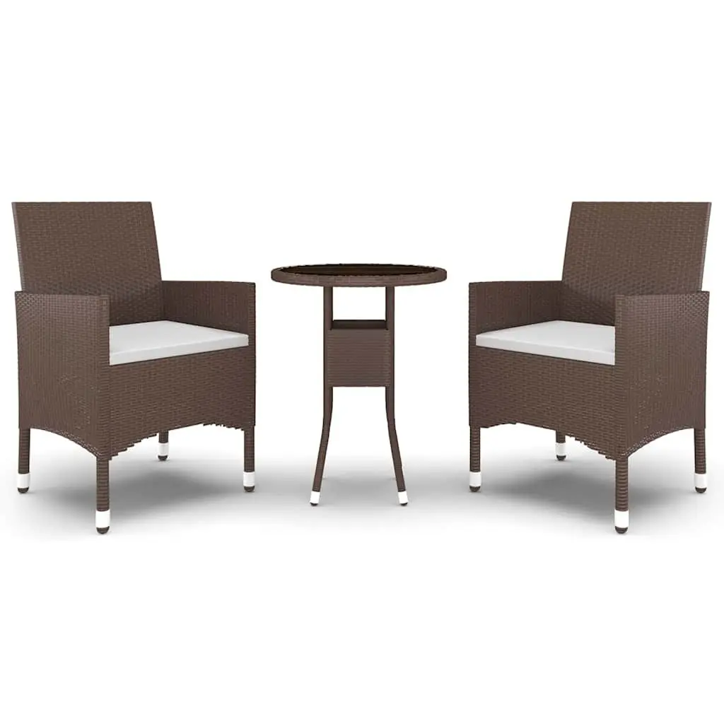 Outdoor Furniture Set 3 Piece Brown PE Rattan Table and Chairs with Cushions
