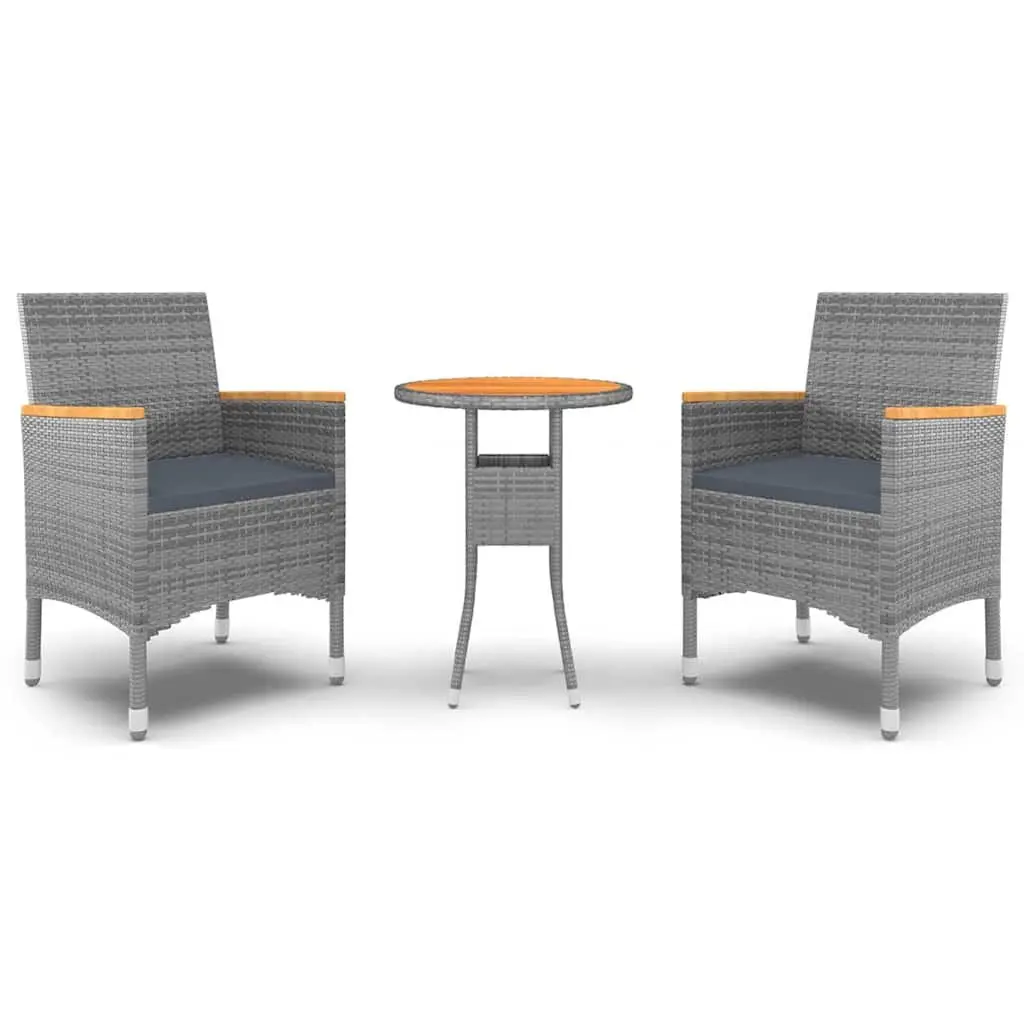 Garden Dining Set Grey Rattan 3 Piece Outdoor Patio Furniture Table Chairs