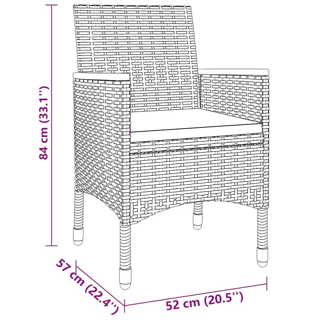 Garden Dining Set Grey Rattan 3 Piece Outdoor Patio Furniture Table Chairs