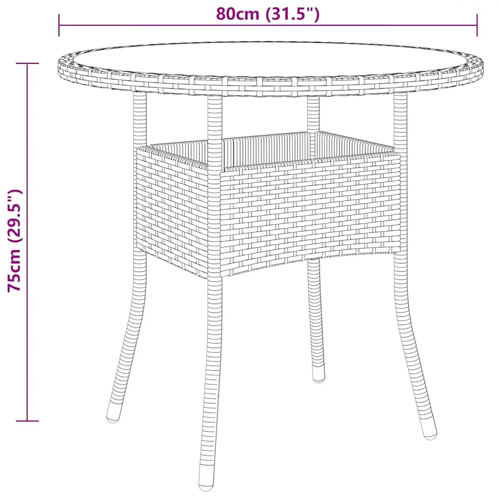 Outdoor Dining Set 3 Piece Poly Rattan Patio Furniture Beige Powder Coated Steel Frame Tempred Glass Table Thick Cushions
