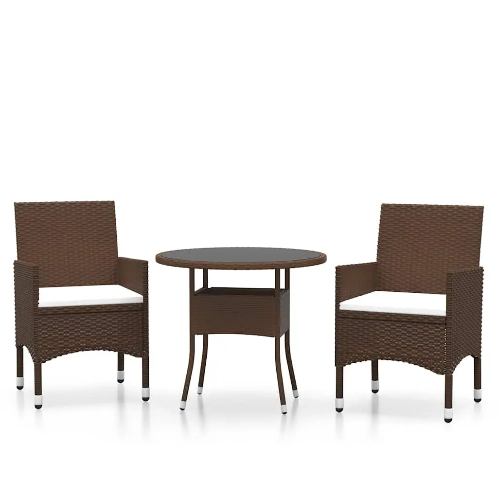 Garden Dining Set 3 Piece Outdoor Poly Rattan Patio Furniture Brown