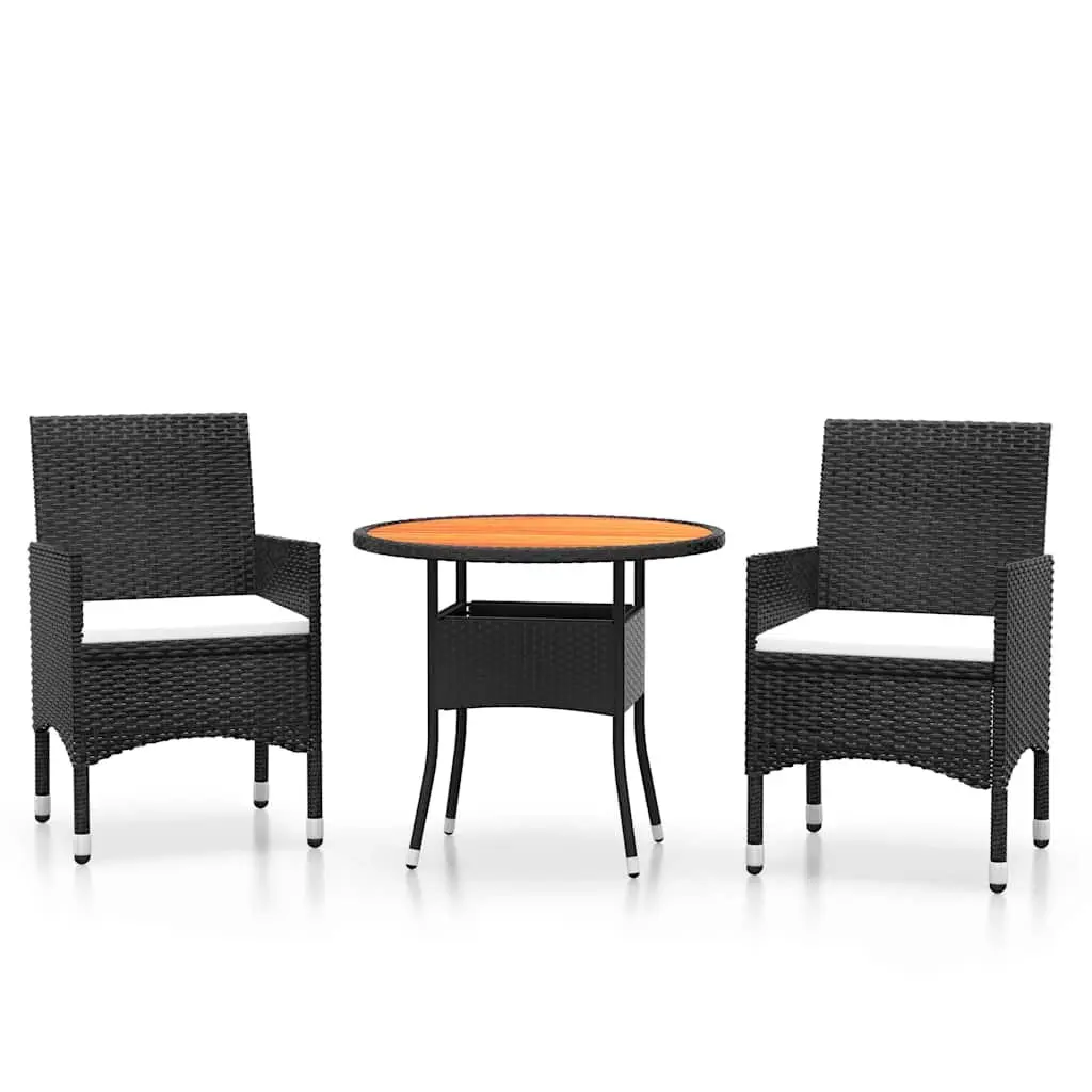 Garden Dining Set 3 Piece Outdoor Patio Furniture Poly Rattan Steel Frame Wood