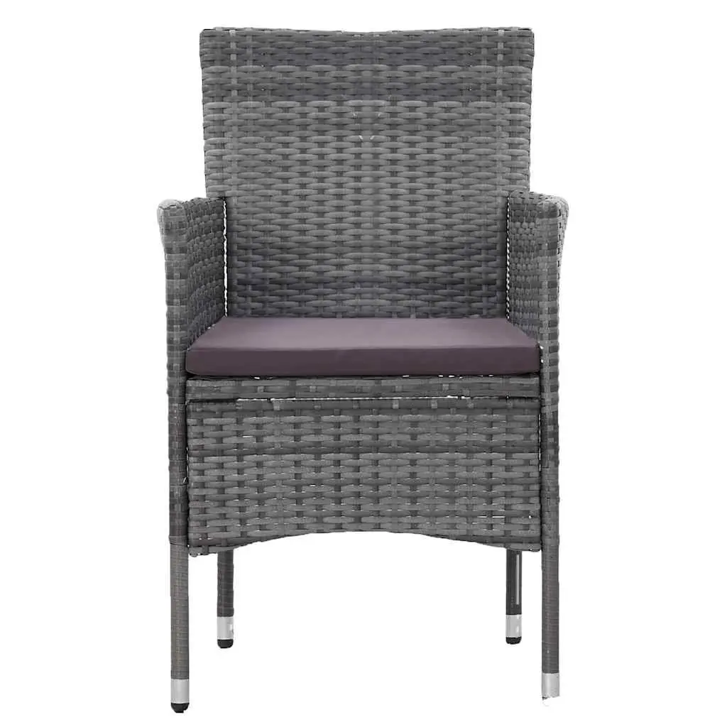 Outdoor Furniture Set 3 Piece Poly Rattan Steel Frame Acacia Wood Grey