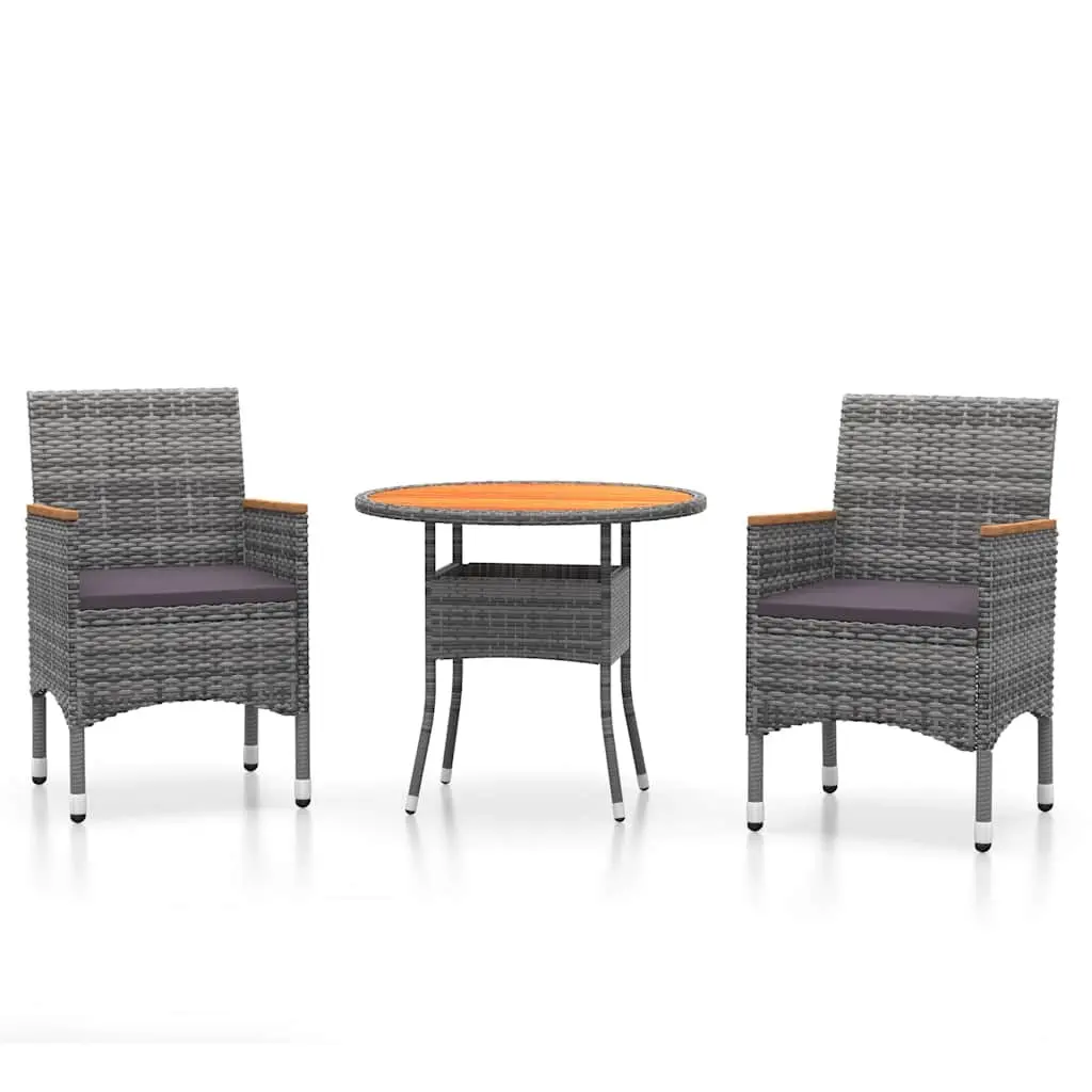 Outdoor Dining Set Grey Poly Rattan 3 Piece Garden Furniture