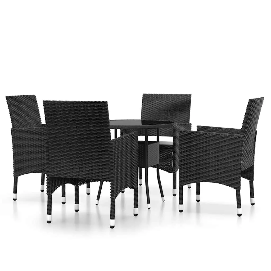 Garden Dining Set Black Poly Rattan 5 Piece Outdoor Patio Furniture Table Chairs